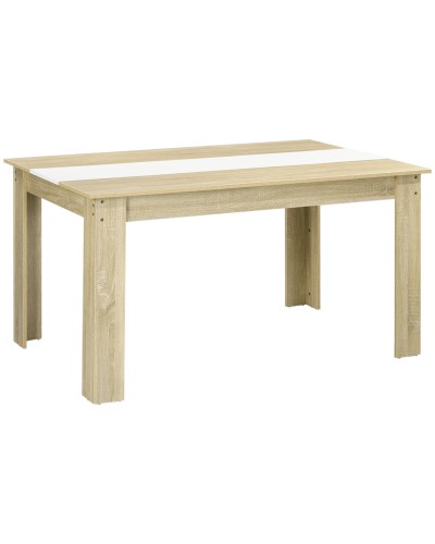 Modern Dining Table for Up to 6, Chipboard, 140x89.5x75 cm, White and Oak Color