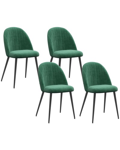 Set of 4 Modern Upholstered Dining Chairs with Curved Back, Velvet Look Fabric and Steel, 50x52x83 cm, Green