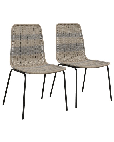  Set 2 Sedie da Giardino e Interno Stile Boho con Schienale Basso e Rivestimento in Rattan PE, Giallo