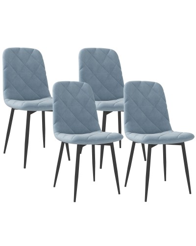  Set 4 Sedie per Cucina Imbottite, in Tessuto Effetto Velluto e Acciaio, 45x54x87 cm, Azzurro