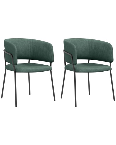  Set 2 Sedie per Cucina Imbottite, in Tessuto Effetto Velluto e Acciaio, 57x53x73 cm, Verde