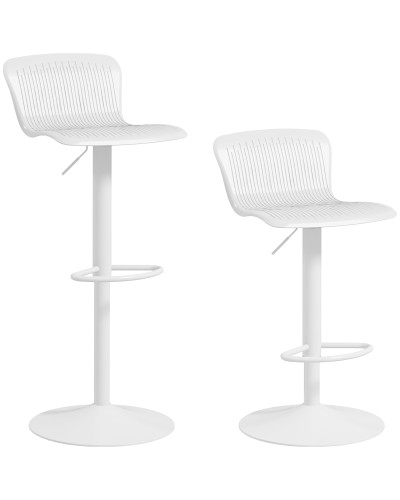 Set of 2 Bar Stools with Backrest, Swivel and Adjustable Height, Polypropylene, White