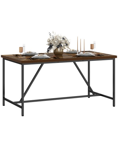  Tavolo da Pranzo per 6 Persone Stile Industriale in Legno e Acciaio, 150x80x75 cm, Marrone