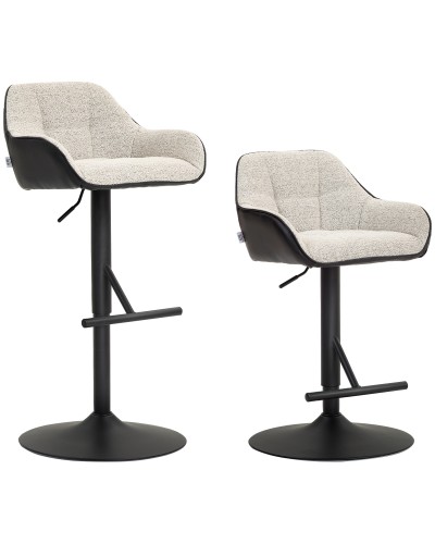 Set of 2 Adjustable Height Padded Stools with Backrest and Armrests, 52.5x53x86.5-108 cm, Black Light Grey