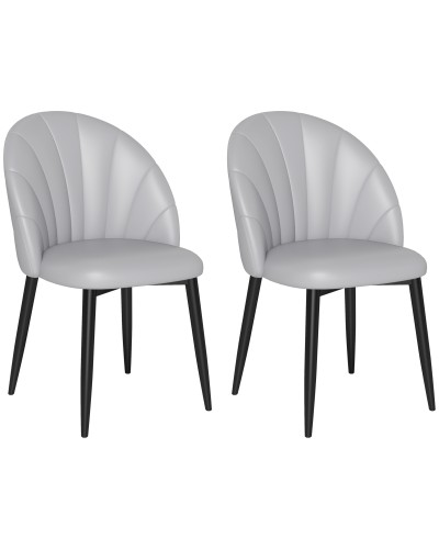PU Leather Dining Chairs Set of 2, Metal Legs & Shell Back, Light Grey