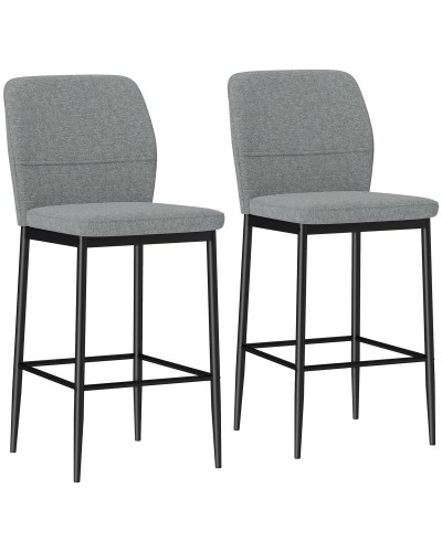  Set 2 Sgabelli Bar in Velluto Moderni con Poggiapiedi e Schienale, 41x52x97 cm, Grigio