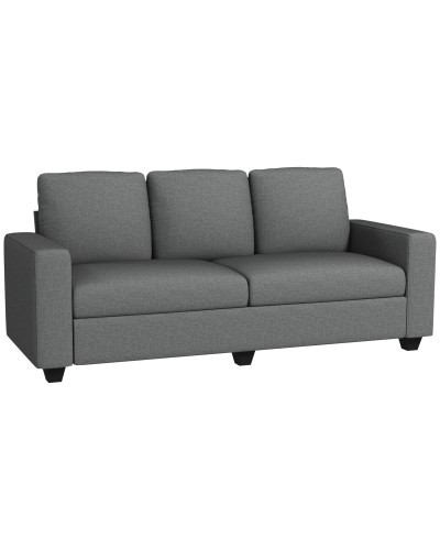 3-Seater Fabric Sofa with Padded Cushions and Linen-Look Upholstery, 237x94x102cm, Grey