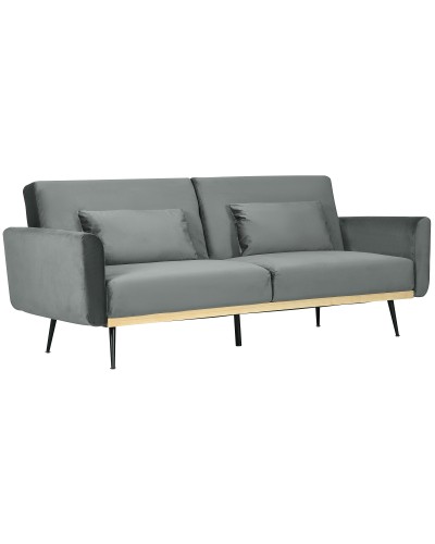 3 Seater Sofa Bed with Click Clack Design and 2 Cushions, Velvet Effect Fabric, 206x81x83 cm, Grey