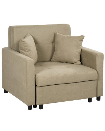  Poltrona Letto in Tessuto Effetto Velluto Marrone Chiaro con 2 Cuscini e Spazio Portaoggetti, 100x98x88 cm