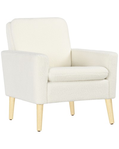 Upholstered Living Room Armchair, Modern Fleece and Wood Lounge Chair, 75x78x81 cm, Cream White