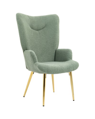 Living Room Chair with High Backrest in Steel and Sherpa Effect Fabric, 73x68x111 cm, Green and Gold