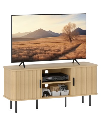 55" Mobile TV Stand with 2 Cabinets and 2 Shelves Wood and Steel, 120x40x55 cm, Black and Oak