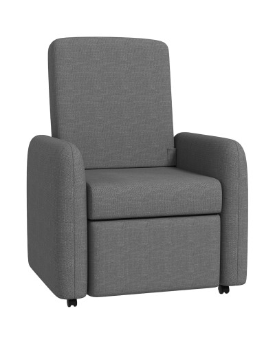 115° Max Reclining Armchair with Footrest & 4 Wheels, Polyester & Wood, 76x78.5x102 cm, Grey