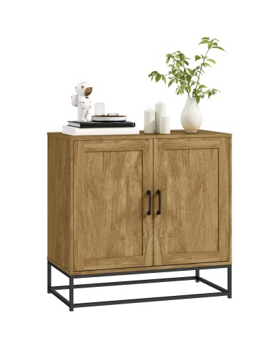  Credenza da Soggiorno a 2 Livelli con Ripiano Regolabile, in Legno e Acciaio, 80x40x78 cm, Marrone e Nero