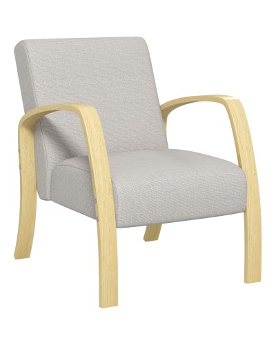  Poltrona Moderna Stile Scandinavo Imbottita in Tessuto e Legno di Betulla, Grigio