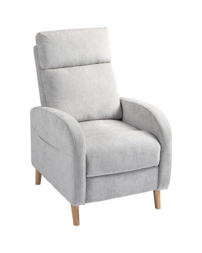  Poltrona Reclinabile 150° max con Poggiapiedi, in Tessuto Effetto Lino, 68x90x106 cm, Grigio Chiaro