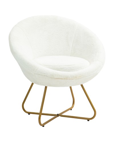 Faux Fur Bedroom Chair with Metal Legs, 75x66x79 cm, White