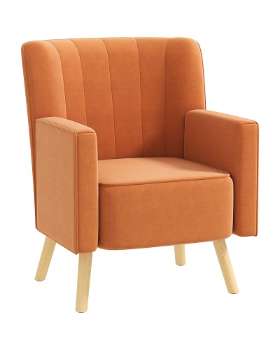 Modern Upholstered Armchair with Sloping Back, Velvet-Effect Fabric, 70x76x92 cm, Brown