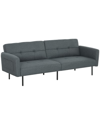  Divano Letto Clic Clac con Schienale Regolabile in Tessuto Effetto Lino, Legno e Acciaio, 200x77x72 cm, Grigio