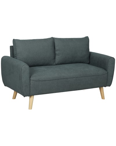 Space-Saving 2-Seater Sofa with Back Cushions, Velvet-Effect Fabric and Wood, 145x75x78 cm, Grey