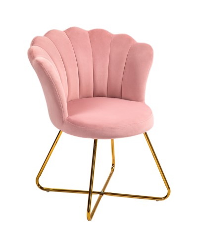Modern Ergonomic Chair with Pink Velvet Petal Back and Gold Criss-Cross Legs, 69x64x80 cm