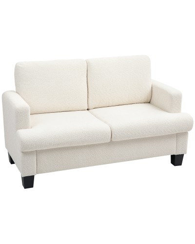 Modern 2-Seater Chenille Sofa with Removable and Washable Cushions, 138x70x80 cm, Cream White