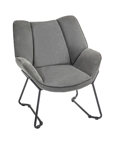  Poltrona d'Arredo con Braccioli Inclinati, in Tessuto Effetto Lino e Acciaio, 71.5x67x79 cm, Grigio