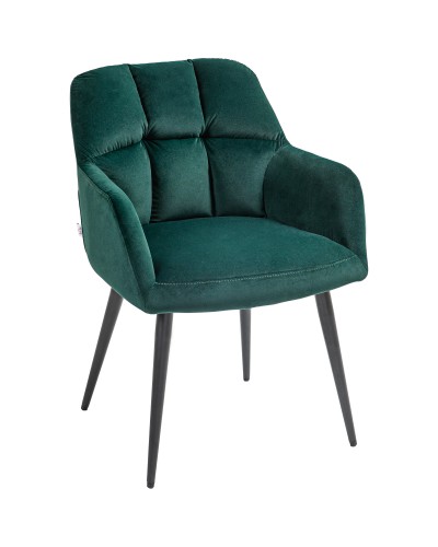 Velvet Upholstered Living Room Armchair with Steel Legs and Extended Arms, Green