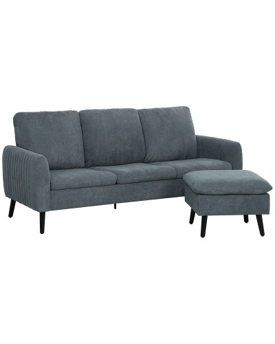 3-Seater Corner Sofa with Reversible Chaise Lounge, Velvet Effect Fabric, 196x140x88 cm, Charcoal Grey
