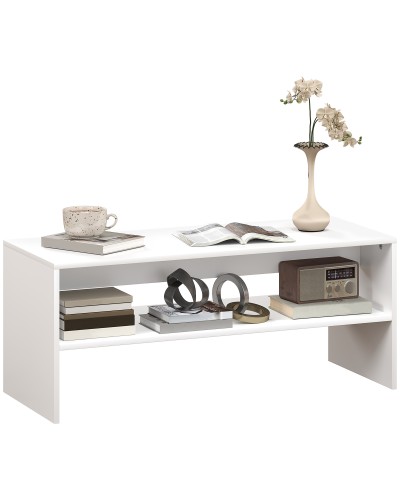  Tavolino da Caffè Moderno in Legno a 2 Livelli con Ripiano Aperto, 100x40x41.5 cm, Bianco