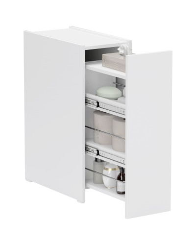 3-Tier Space Saving Bathroom Cabinet with Sliding Drawers, Wood, 47x25x66.5 cm, White