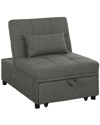  Poltrona Letto 4 in 1 Convertibile in Chaise Longue e Poggiapiedi con Sistema Clic Clac, Grigio