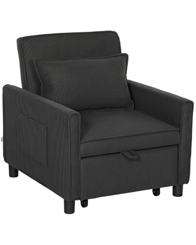 Recliner Sleeper Chair with Side Pockets, Velvet-Look Fabric, 74x84x81 cm, Dark Grey