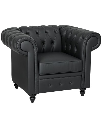  Poltrona da Salotto Stile Chesterfield in Finta Pelle PU con Gambe in Legno, Nero