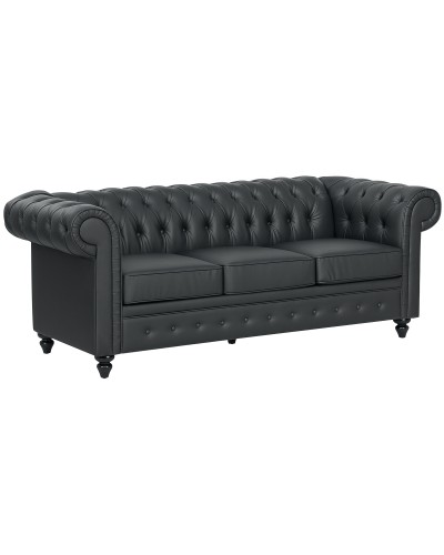  Divano 3 Posti Stile Chesterfield Trapuntato con Molle Insacchettate, Finta Pelle, 213x86x79 cm, Nero