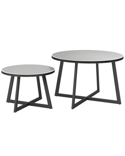  Set 2 Tavolini per Esterni con Piano in Vetro Temperato, Ø70x45 cm e Ø50x35 cm, Grigio