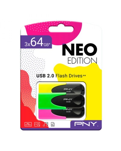 PNY Memoria USB 64GB - Negra Multicolor - Ideal para Transferencia de Datos
