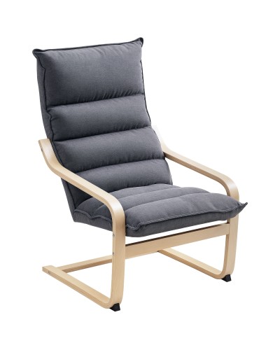 Modern Rocking Armchair with Wooden Arms and Thick Velvet Cushions, 67x83x105 cm, Grey