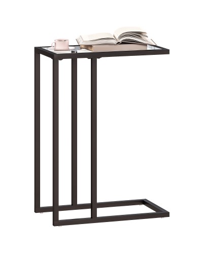  Tavolino da Caffè in Vetro e Acciaio a Forma di C, 46x25x63.5 cm, Nero