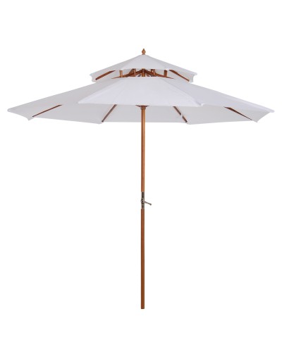  Ombrellone Doppio 2.7x2.7 m con Meccanismo a Manovella, in Legno, Bambù e Poliestere, Crema