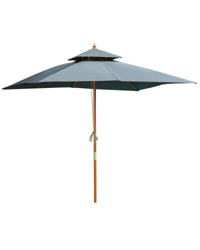  Ombrellone da Giardino 3x3m con 8 Stecche in Bamboo e Copertura Parasole a 2 Livelli, Grigio