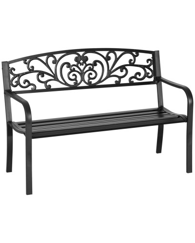 Metal Garden Bench with Decorative Backrest, 127x60x87cm - Black