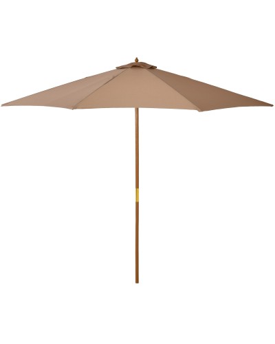 Ombrellone da Giardino 3 m con Palo in Legno, 8 Stecche e Parasole in Poliestere, Cachi