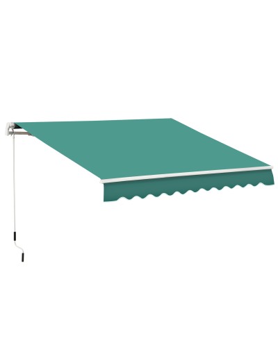 Retractable Drop Arm Awning with Crank Handle, Aluminum and Polyester, 3x2.5m, Dark Green