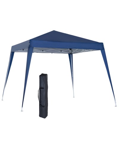 2.4x2.4m Foldable Garden Gazebo with Steel Frame and Wind Ropes, Blue