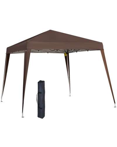  Gazebo Pieghevole da Giardino 2.4x2.4m con Struttura in Acciaio e Corde Antivento, Caffè
