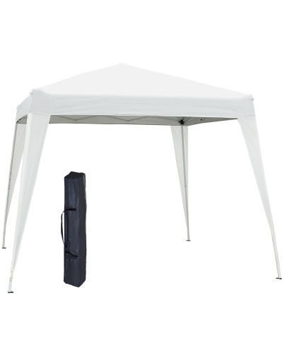 2.4x2.4m Folding Garden Gazebo with Steel Frame and Windproof Ropes, White