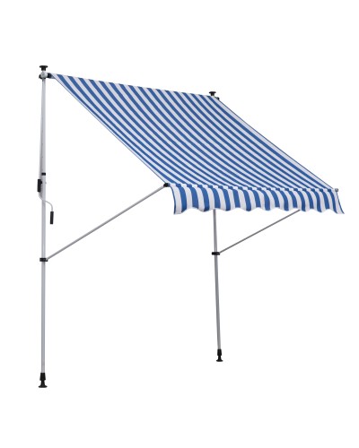 2x1.5m Outdoor Retractable Awning with Crank Handle, Adjustable Height and Angle, Blue