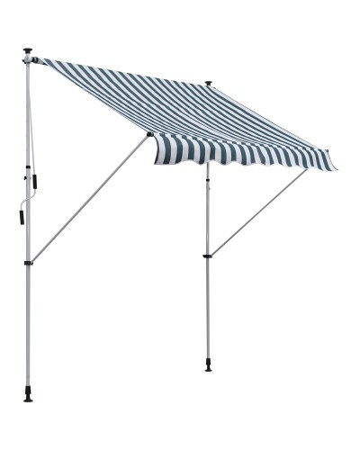Outdoor Awning 2x1.5m Roller Sunshade with Crank Handle, Adjustable Height and Angle, White and Green