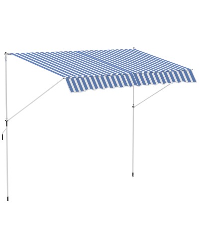  Tenda da Sole a Bracci 3x1.5m con Manovella e Struttura Telescopica, Bianco e Blu